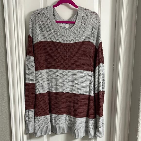 Old Navy Gray and Red Crewneck Sweater with Stripes - Picture 1 of 3